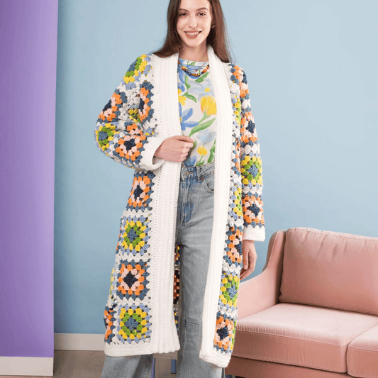 Red Heart Crochet Granny Square Coatigan Pattern | Boho Cardigan PDF | Crochet Jacket Pattern XS/S/M | Digital Download
