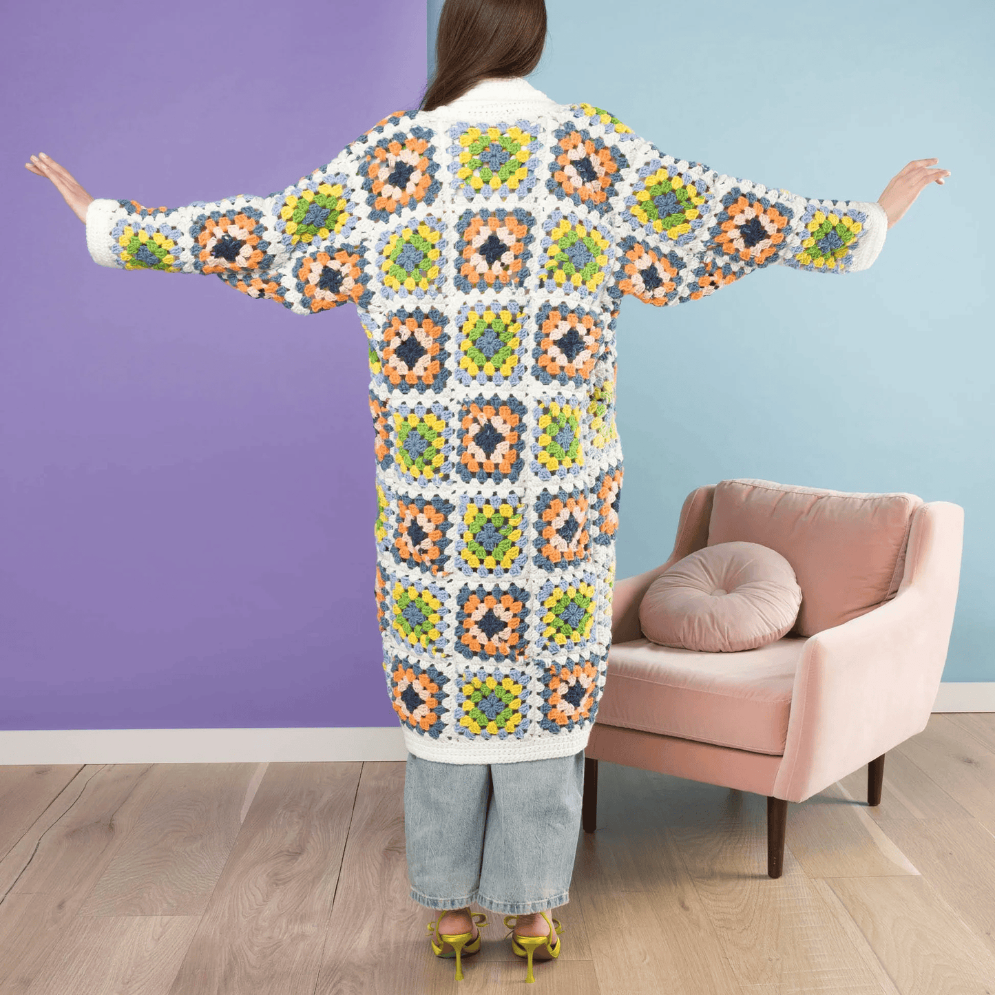 Red Heart Crochet Granny Square Coatigan Pattern | Boho Cardigan PDF | Crochet Jacket Pattern XS/S/M | Digital Download